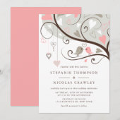 Roze en grijze grillige lovebirds bruiloft kaart (Voorkant / Achterkant)