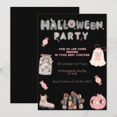 Roze en Grijze Halloween Party Schattige Ghost & S Kaart (Voorkant / Achterkant)