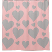 Roze en Grijze Harten douchegordijn (Voorkant)