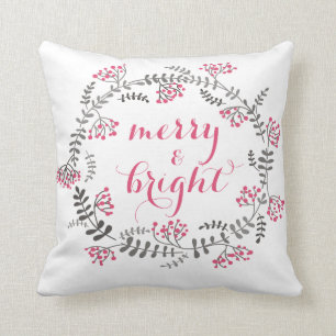 Roze en grijze Holly Wreath Holiday Pillow Kussen