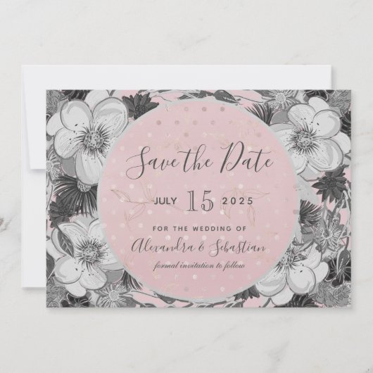 Roze en Grijze Huwelijk Save The Date Invitation (Voorkant)