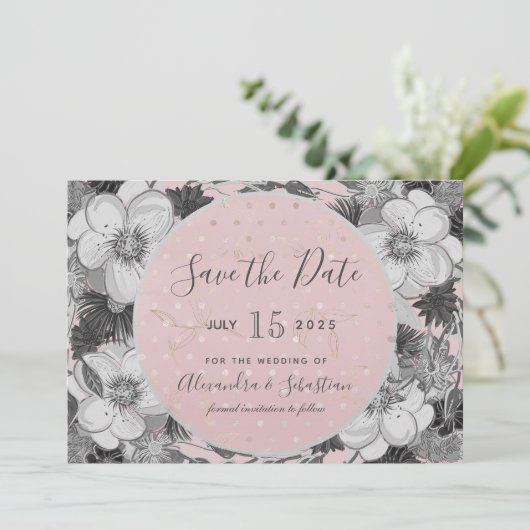 Roze en Grijze Huwelijk Save The Date Invitation (Staand voorkant)
