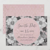 Roze en Grijze Huwelijk Save The Date Invitation (Voorkant / Achterkant)