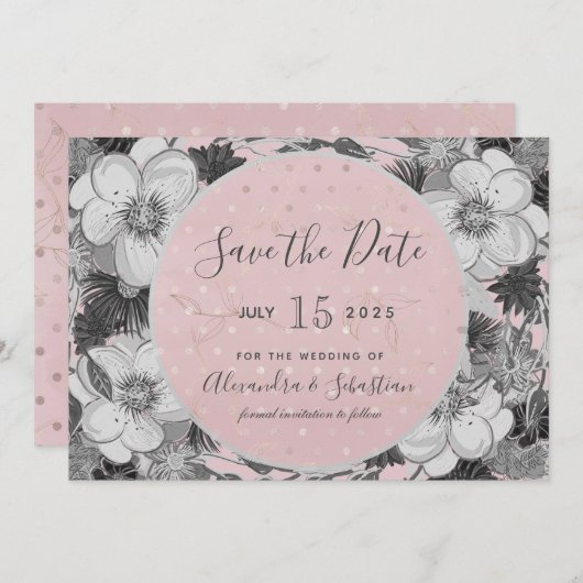 Roze en Grijze Huwelijk Save The Date Invitation (Voorkant / Achterkant)
