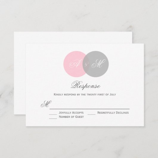 Roze en grijze ingetwijnde cirkels RSVP-Kaart RSVP Kaartje (Voorkant / Achterkant)