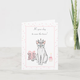 roze en grijze kat in een Tiara Birthday Kaart