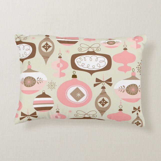  roze en grijze kerstsieraden decoratief kussen (Achterkant)