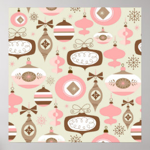 roze en grijze kerstsieraden poster