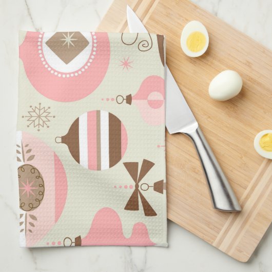  roze en grijze kerstsieraden theedoek (Quarter Fold)