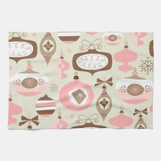  roze en grijze kerstsieraden theedoek (Horizontaal)