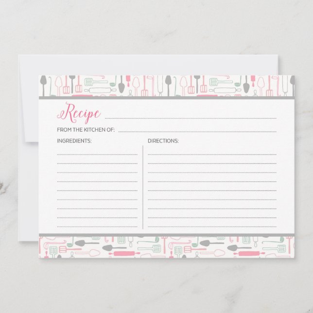 Roze en grijze keukengereedschappen Kaart ontvange (Voorkant)