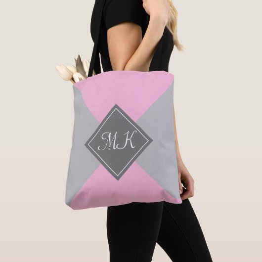 Roze en grijze kleurblok tote bag (Dichtbij)