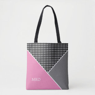 Roze en grijze kleurenblok tote bag