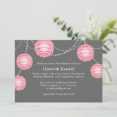 Roze en grijze Lantern Baby shower Uitnodiging (Staand voorkant)