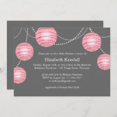 Roze en grijze Lantern Baby shower Uitnodiging (Voorkant / Achterkant)