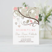 Roze en grijze liefdesvogels bruiloftsontvangstkaa kaart (Staand voorkant)