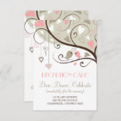 Roze en grijze liefdesvogels bruiloftsontvangstkaa kaart (Voorkant / Achterkant)