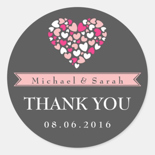 Roze en grijze liefdesweddenschap Dank je Sticker (Voorkant)