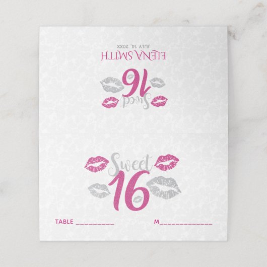 Roze en grijze lips plaatskaartje (Buitenkant ongevouwen)