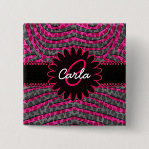 Roze en grijze luipaard afdrukken in Zebrastripes Vierkante Button 5,1 Cm