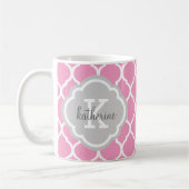 Roze en grijze Marokkaanse Quatrefoil Monogram Koffiemok (Links)
