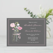 Roze en grijze Mason Jar Bridal Shower Invitation Kaart (Staand voorkant)