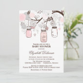 Roze en grijze Mason Jars Baby Shower-uitnodiginge Kaart (Staand voorkant)