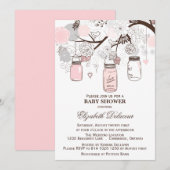Roze en grijze Mason Jars Baby Shower-uitnodiginge Kaart (Voorkant / Achterkant)