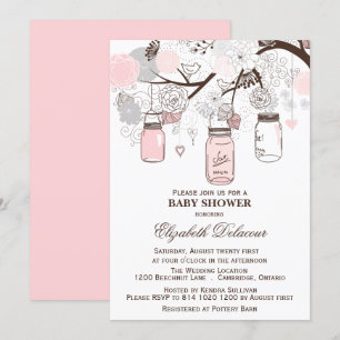 Roze en grijze Mason Jars Baby Shower-uitnodiginge Kaart