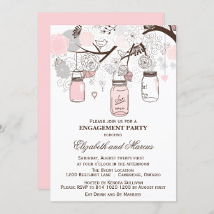 Roze en grijze Mason Jars Engagement Party Kaart