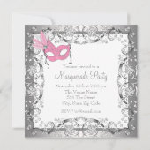 Roze en Grijze Masquerade Party Kaart (Achterkant)