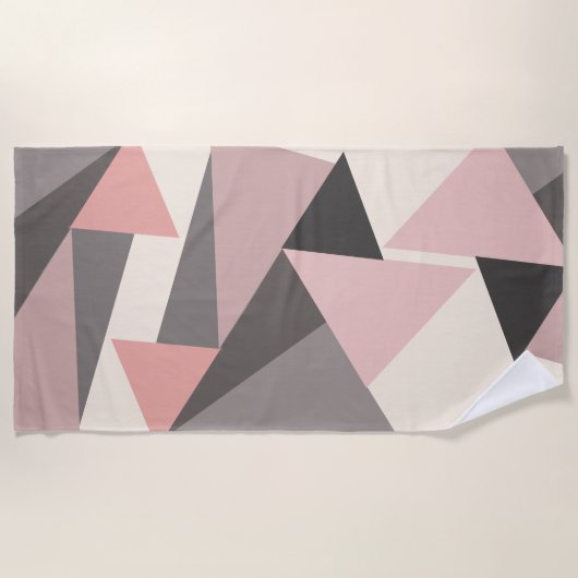 Roze en grijze Mid-eeuwse Moderne Geometrisch Strandlaken (Voorkant)