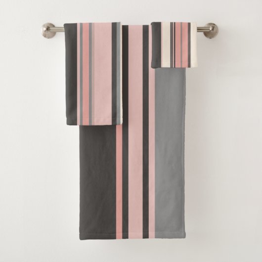 Roze en grijze Mid-eeuwse Moderne Stripes Bad Handdoek (Insitu)