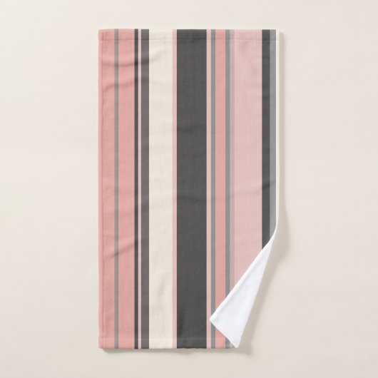 Roze en grijze Mid-eeuwse Moderne Stripes Bad Handdoek (Handdoek)