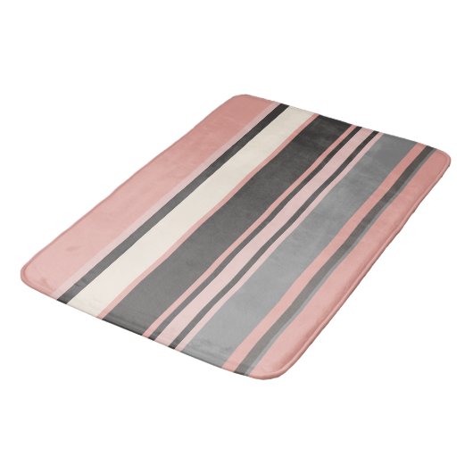 Roze en grijze Mid-eeuwse Moderne Stripes Badmat (Gekanteld)