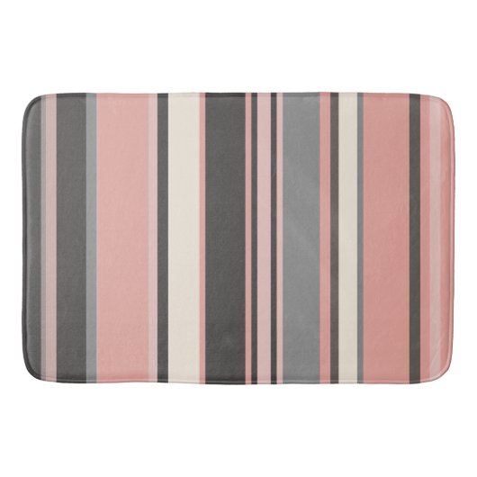 Roze en grijze Mid-eeuwse Moderne Stripes Badmat (Voorkant)