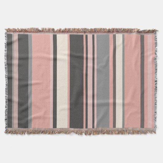 Roze en grijze Mid-eeuwse Moderne Stripes Deken (Voorkant)