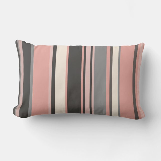 Roze en grijze Mid-eeuwse Moderne Stripes Kussen (Voorkant)
