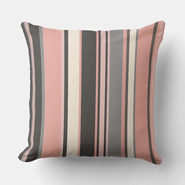 Roze en grijze Mid-eeuwse Moderne Stripes Kussen (Voorkant)