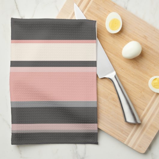 Roze en grijze Mid-eeuwse Moderne Stripes Theedoek (Quarter Fold)