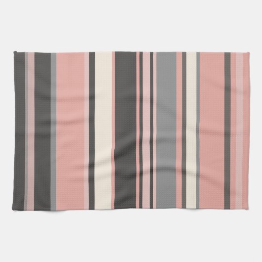 Roze en grijze Mid-eeuwse Moderne Stripes Theedoek (Horizontaal)