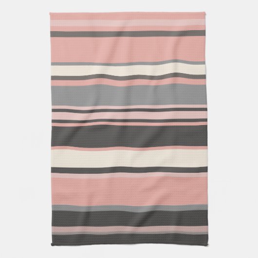 Roze en grijze Mid-eeuwse Moderne Stripes Theedoek (Verticaal)