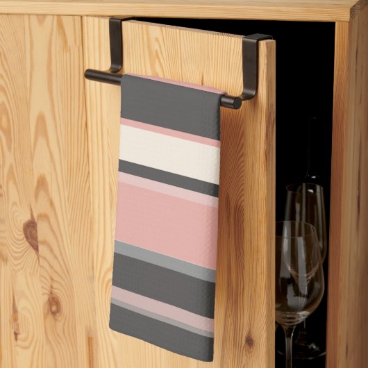 Roze en grijze Mid-eeuwse Moderne Stripes Theedoek (Derde Gevouwen)