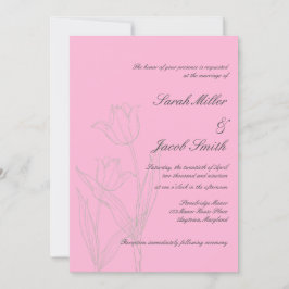 Roze en grijze minimalistische tulpbruiloft kaart