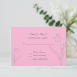 Roze en grijze minimalistische tulpbruiloft RSVP kaartje