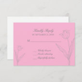 Roze en grijze minimalistische tulpbruiloft RSVP kaartje (Voorkant / Achterkant)