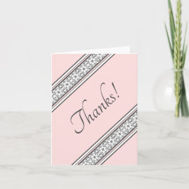 Roze en grijze moderne Floral diagonaal streep Bedankkaart