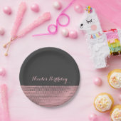 Roze en grijze moderne Glam-sequins Chic Elegant P Papieren Bordje (Feest)