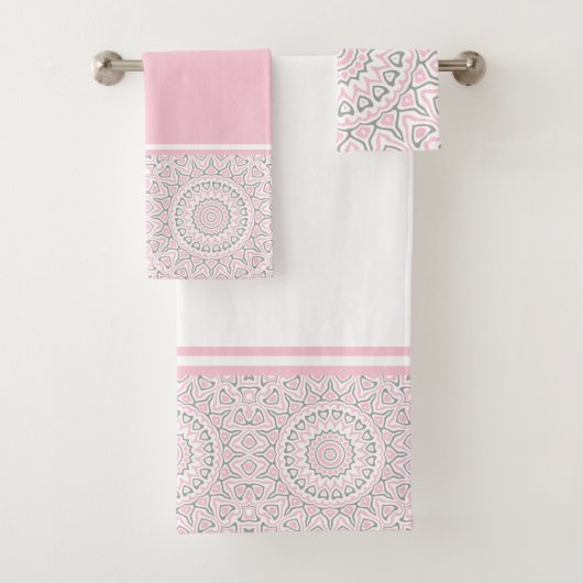 Roze en grijze moderne Mandala Bad Handdoek (Insitu)