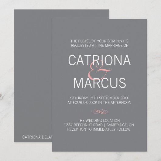 Roze en grijze moderne Typografie Weddenschap Kaart (Voorkant / Achterkant)